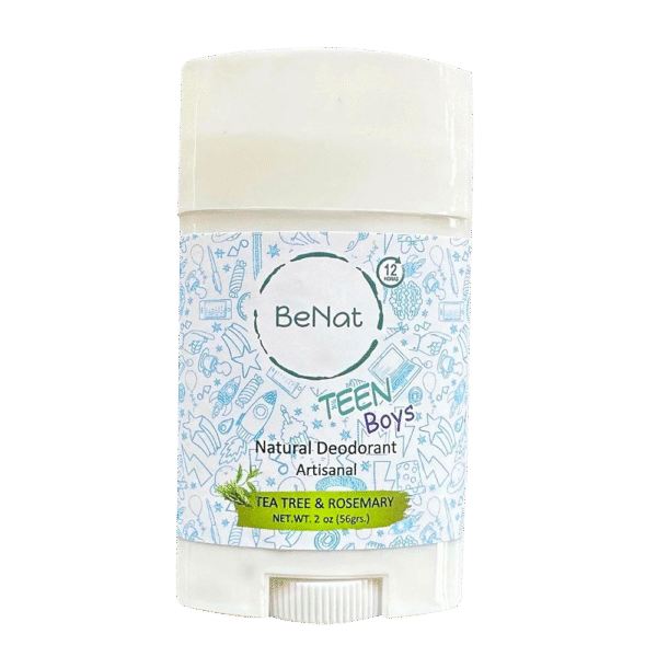 Desodorante Natural BeNat para Adolescentes Varones con Árbol de Té y Romero, 56g